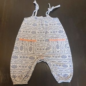 Jessica Simpson romper. White with blue pattern, pink accent Size 3-6 months